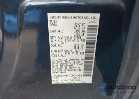 2021 Nissan Frontier Sv 4X2 z USA, uszkodzony, nr VIN 1N6ED0EAXMN720441